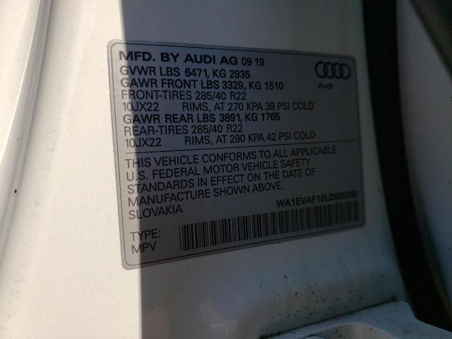 Photo 10 from auction – 2020 AUDI Q8 PREMIUM with VIN WA1EVAF10LD005350