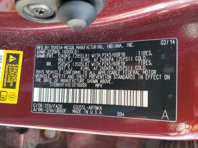 Photo 10 from auction – 2014 TOYOTA HIGHLANDER with VIN 5TDBKRFHXES018899