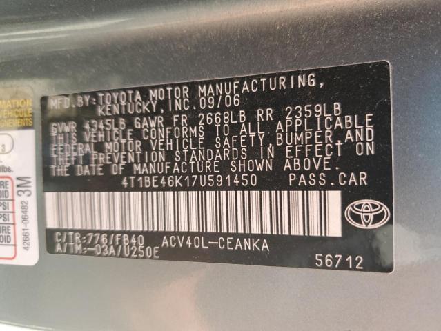 Photo 10 from auction – 2007 TOYOTA CAMRY CE with VIN 4T1BE46K17U591450