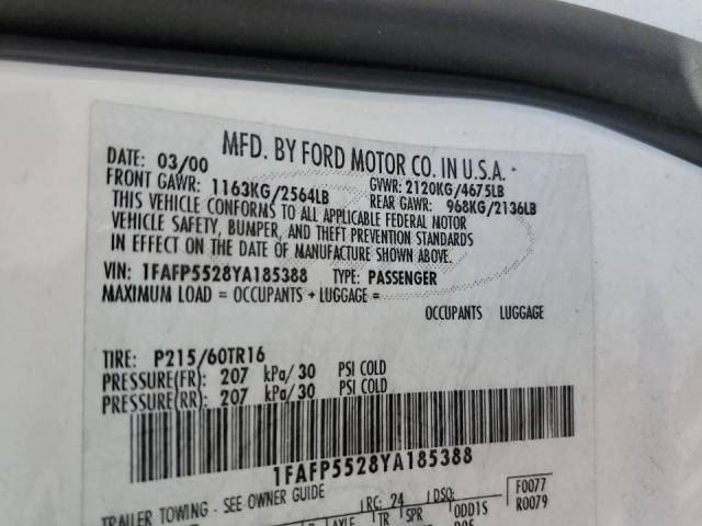 Photo 10 from auction – 2000 FORD TAURUS SES with VIN 1FAFP5528YA185388
