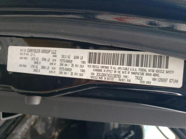 Photo 10 from auction – 2012 DODGE RAM 1500 S with VIN 3C6JD6ATXCG158793