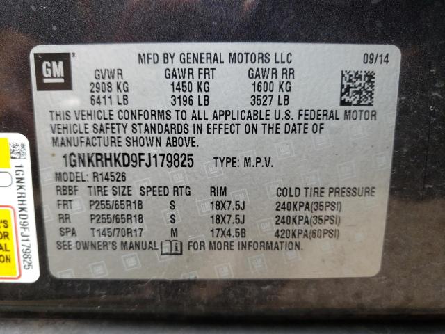 Photo 10 from auction – 2015 CHEVROLET TRAVERSE L with VIN 1GNKRHKD9FJ179825