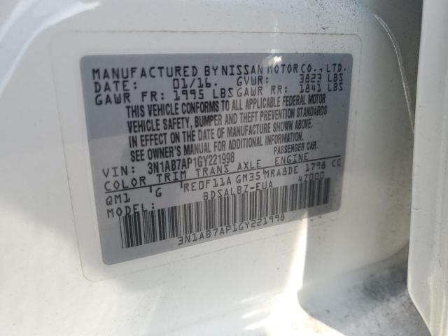 Photo 10 from auction – 2016 NISSAN SENTRA S with VIN 3N1AB7AP1GY221998