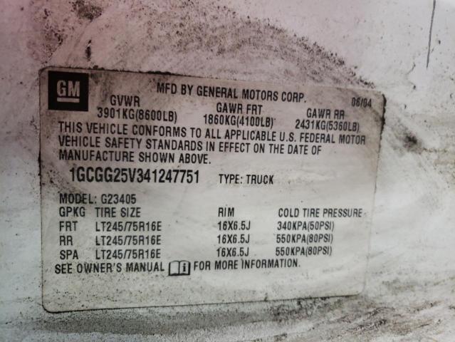 Photo 10 from auction – 2004 CHEVROLET EXPRESS G2 with VIN 1GCGG25V341247751