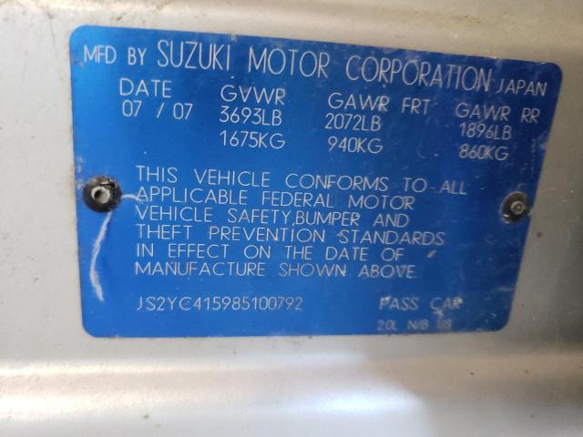 Photo 10 from auction – 2008 SUZUKI SX4 CONVEN with VIN JS2YC415985100792