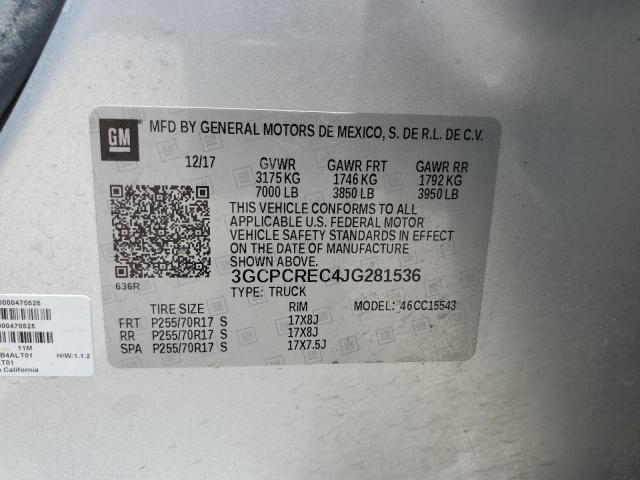 Photo 10 from auction – 2018 CHEVROLET SILVERADO with VIN 3GCPCREC4JG281536