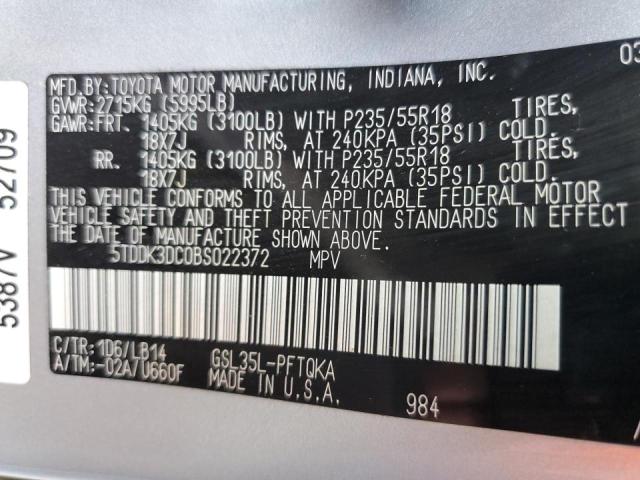 Photo 10 from auction – 2011 TOYOTA SIENNA XLE with VIN 5TDDK3DC0BS022372