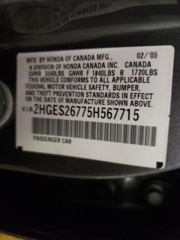 Photo 10 from auction – 2005 HONDA CIVIC EX with VIN 2HGES26775H567715
