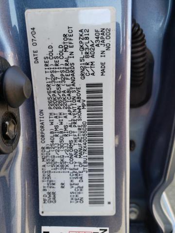 Photo 10 from auction – 2004 TOYOTA 4RUNNER LI with VIN JTEBU17RX40055080