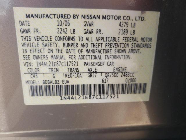 Photo 10 from auction – 2007 NISSAN ALTIMA 2.5 with VIN 1N4AL21E87C117521