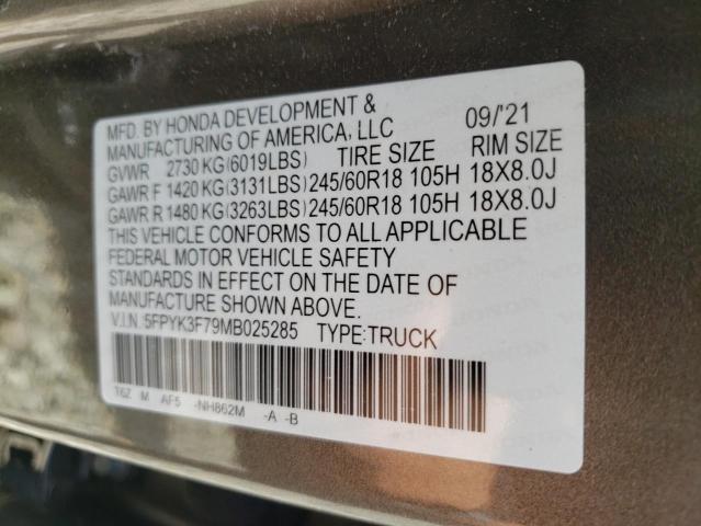 Photo 10 from auction – 2021 HONDA RIDGELINE with VIN 5FPYK3F79MB025285