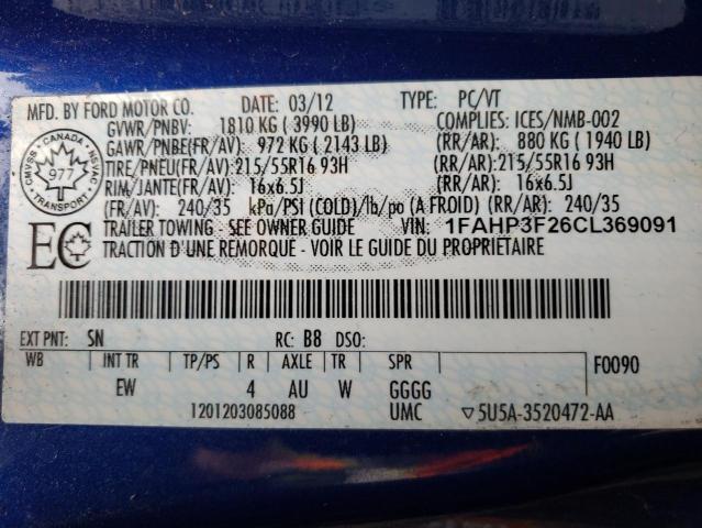 Photo 10 from auction – 2012 FORD FOCUS SE with VIN 1FAHP3F26CL369091