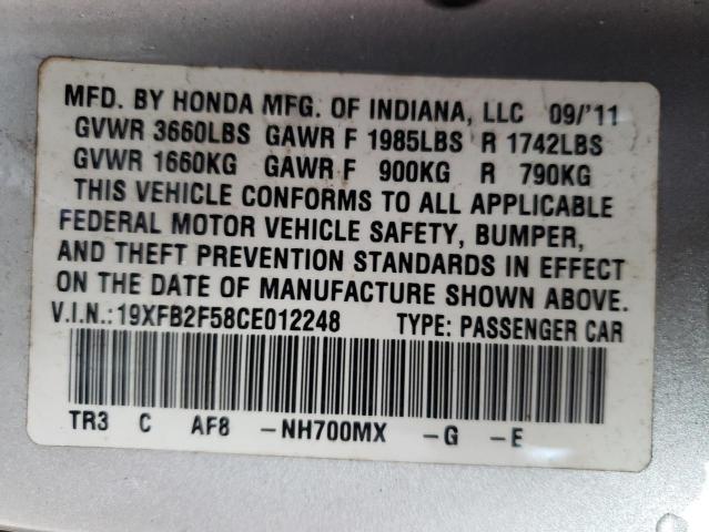 Photo 10 from auction – 2012 HONDA CIVIC LX with VIN 19XFB2F58CE012248
