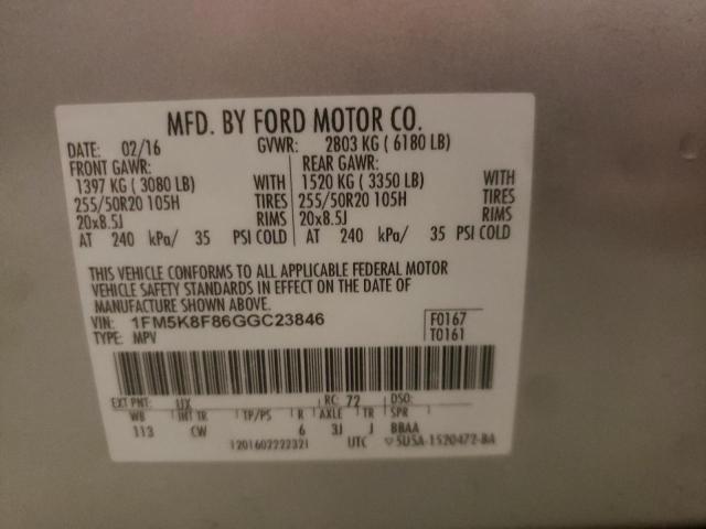 Photo 10 from auction – 2016 FORD EXPLORER L with VIN 1FM5K8F86GGC23846