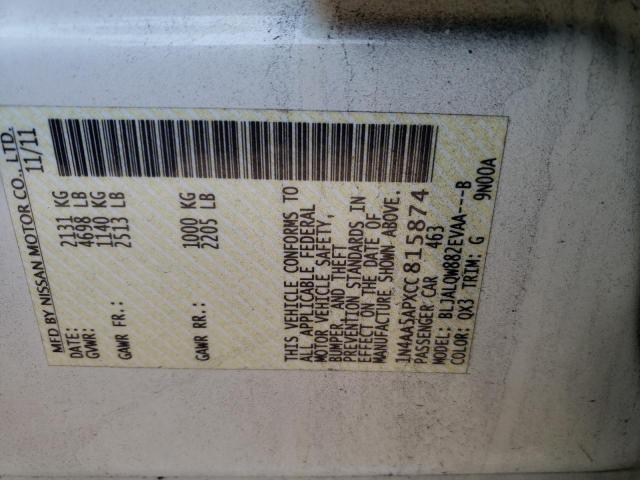 Photo 10 from auction – 2012 NISSAN MAXIMA S with VIN 1N4AA5APXCC815874