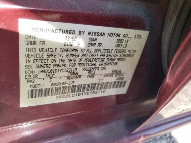 Photo 10 from auction – 2000 NISSAN ALTIMA XE with VIN 1N4DL01D1YC193110