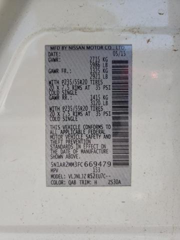 Photo 10 from auction – 2015 NISSAN PATHFINDER with VIN 5N1AR2MM3FC669479
