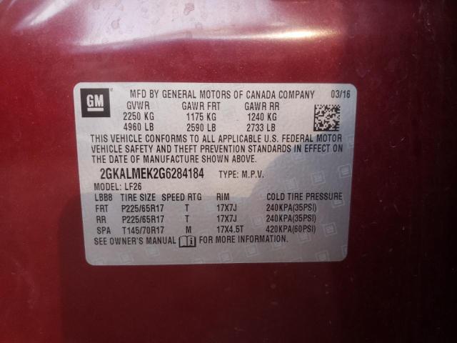 Photo 10 from auction – 2016 GMC TERRAIN SL with VIN 2GKALMEK2G6284184
