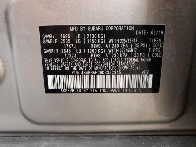 Photo 10 from auction – 2019 SUBARU OUTBACK 2. with VIN 4S4BSAHC6K3382345