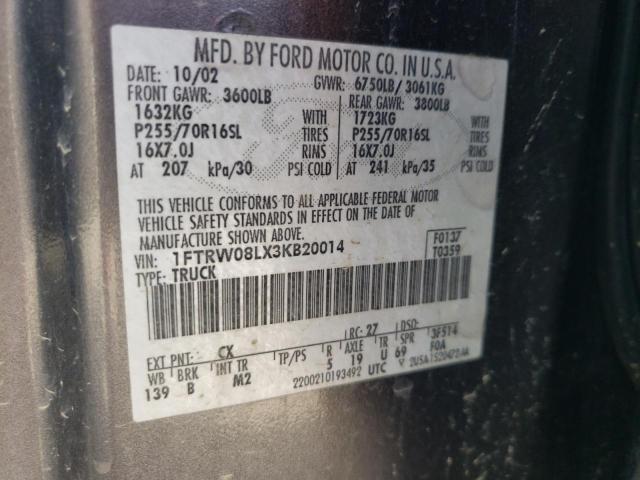 Photo 10 from auction – 2003 FORD F150 SUPER with VIN 1FTRW08LX3KB20014