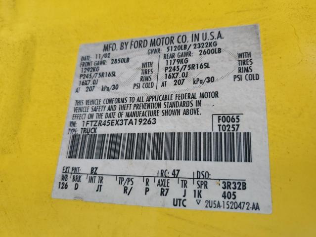 Photo 10 from auction – 2003 FORD RANGER SUP with VIN 1FTZR45EX3TA19263