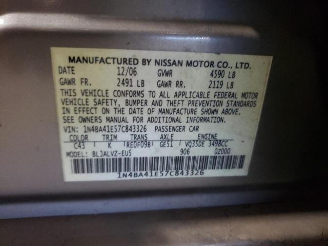 Photo 10 from auction – 2007 NISSAN MAXIMA SE with VIN 1N4BA41E57C843326