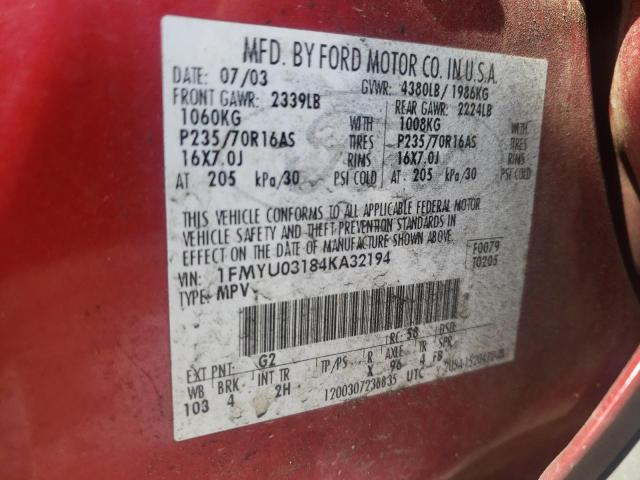 Photo 10 from auction – 2004 FORD ESCAPE XLT with VIN 1FMYU03184KA32194