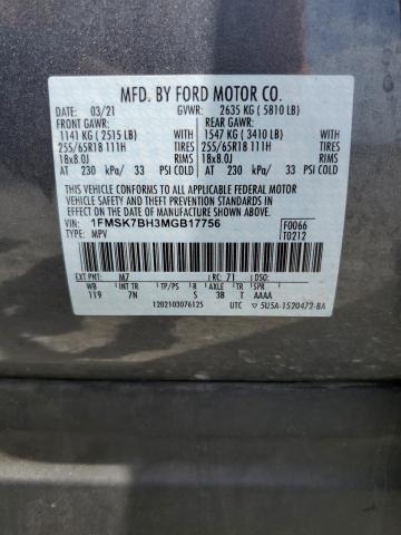 Photo 10 from auction – 2021 FORD EXPLORER with VIN 1FMSK7BH3MGB17756