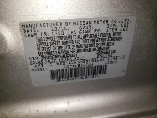 Photo 10 from auction – 2017 NISSAN VERSA S with VIN 3N1CN7AP3HL824871