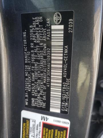 Photo 10 from auction – 2010 TOYOTA CAMRY BASE with VIN 4T1BF3EK4AU109392