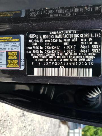 Photo 10 from auction – 2016 KIA SORENTO LX with VIN 5XYPGDA32GG101510