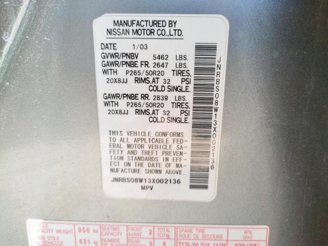Photo 10 from auction – 2003 INFINITI FX45 with VIN JNRBS08W13X002136