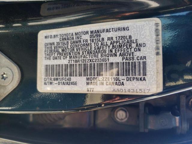 Photo 10 from auction – 1999 TOYOTA COROLLA VE with VIN 2T1BR12E2XC233651