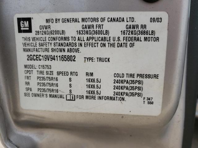 Photo 10 from auction – 2004 CHEVROLET SILVERADO with VIN 2GCEC19V941165802