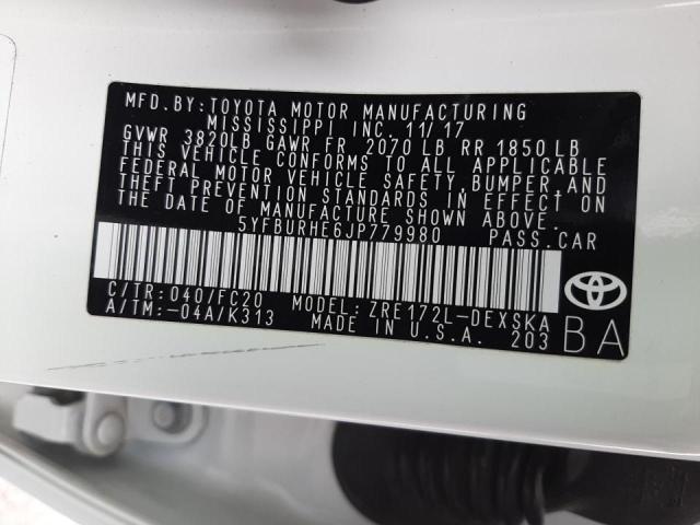 Photo 10 from auction – 2018 TOYOTA COROLLA L with VIN 5YFBURHE6JP779980
