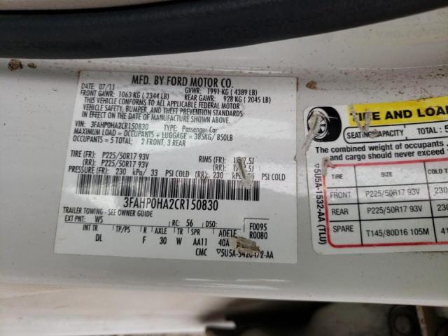 Photo 10 from auction – 2012 FORD FUSION SE with VIN 3FAHP0HA2CR150830