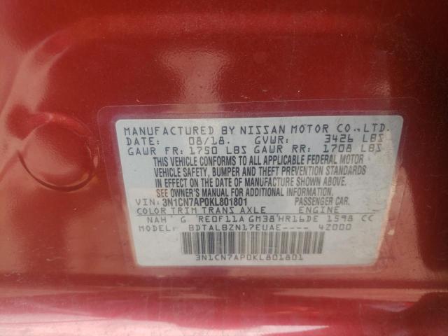 Photo 10 from auction – 2019 NISSAN VERSA S with VIN 3N1CN7AP0KL801801