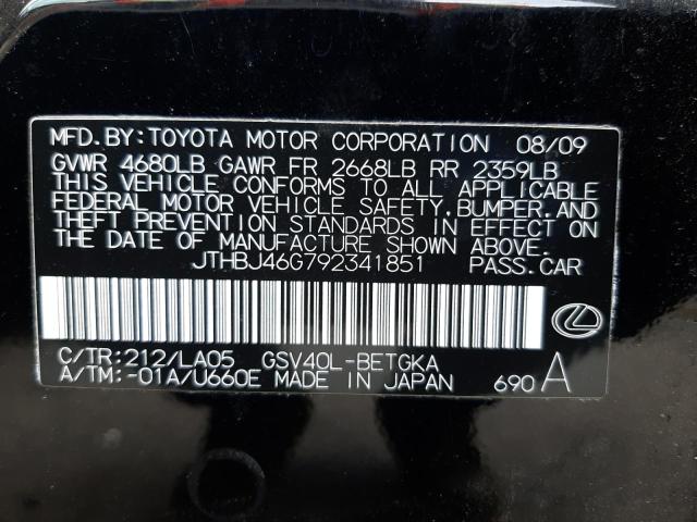 Photo 10 from auction – 2009 LEXUS ES 350 with VIN JTHBJ46G792341851