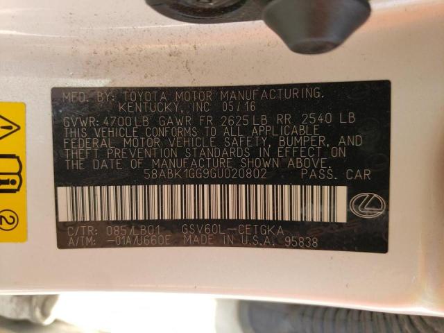 Photo 10 from auction – 2016 LEXUS ES 350 with VIN 58ABK1GG9GU020802