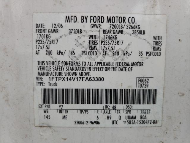 Photo 10 from auction – 2007 FORD F150 with VIN 1FTPX14V17FA63380