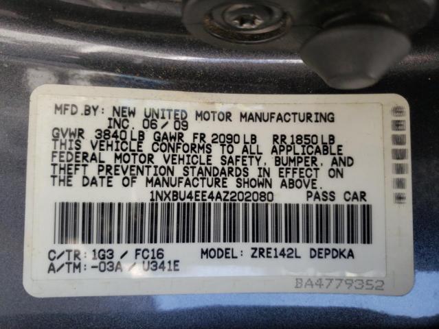 Photo 10 from auction – 2010 TOYOTA COROLLA BA with VIN 1NXBU4EE4AZ202080