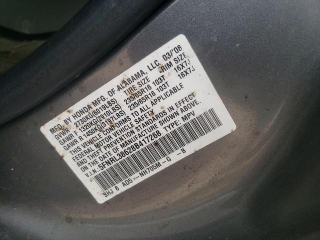 Photo 10 from auction – 2008 HONDA ODYSSEY EX with VIN 5FNRL38628B417268