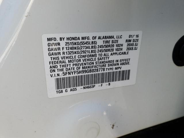Photo 10 from auction – 2016 HONDA PILOT TOUR with VIN 5FNYF5H99GB028778