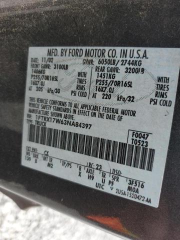 Photo 10 from auction – 2003 FORD F150 with VIN 1FTRX17W63NA84397
