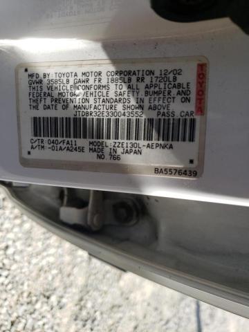 Photo 10 from auction – 2003 TOYOTA COROLLA CE with VIN JTDBR32E330043552