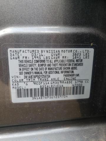 Photo 10 from auction – 2016 NISSAN SENTRA with VIN 3N1AB7AP5GY259704