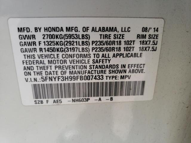 Photo 10 from auction – 2015 HONDA PILOT TOUR with VIN 5FNYF3H99FB007433