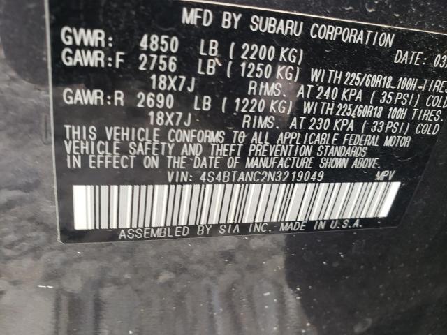 Photo 10 from auction – 2022 SUBARU OUTBACK LI with VIN 4S4BTANC2N3219049