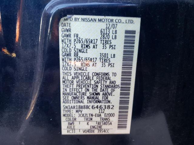 Photo 10 from auction – 2008 NISSAN PATHFINDER with VIN 5N1AR18B88C646382
