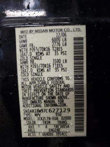 Photo 10 from auction – 2007 NISSAN PATHFINDER with VIN 5N1AR18W97C627129